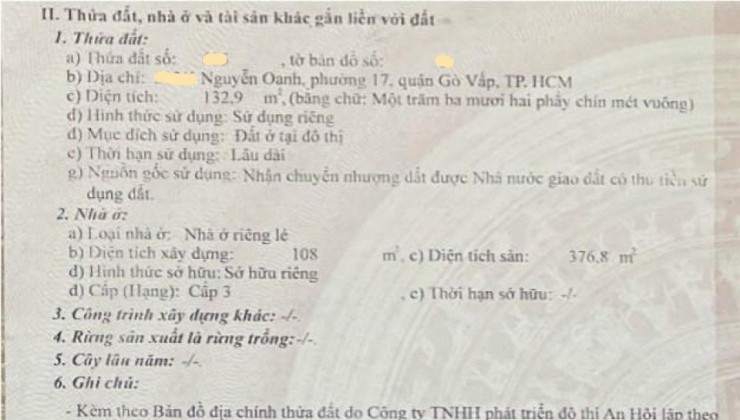 Bán BT Nguyễn Oanh P. 17 Quận Gò Vấp, lô góc, giá chỉ 2x tỷ